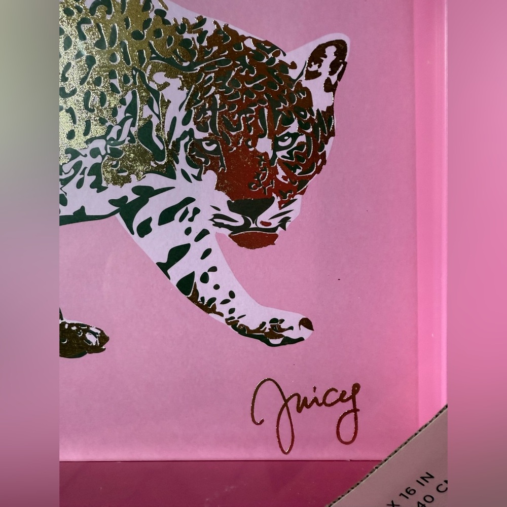 Juicy Couture NWT Stunning Pink Frame Gold Black Metallic Leopard Glass Print - Picture 3 of 8